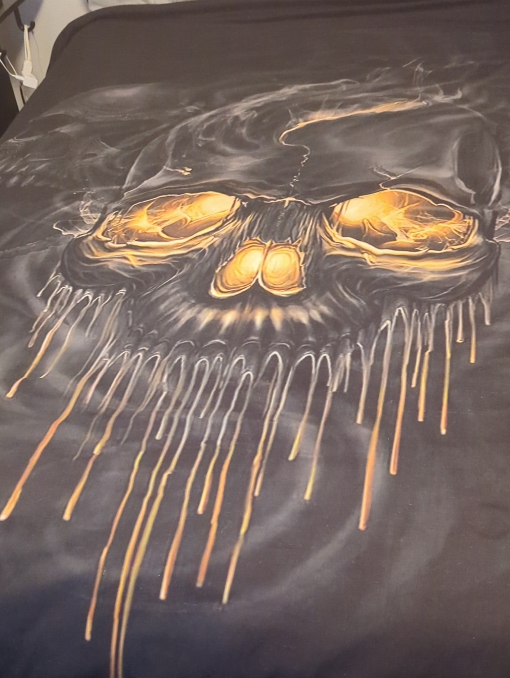King Black Skull Graphic Duvet Cover with Gold Accents And Matching Pillow Shams
